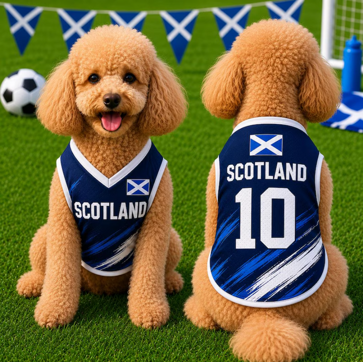 Personalized Scotland Pet Soccer Jersey, Soccer Outfit for Dogs Cats, Scotland Football Shirt Name Number, Cute Puppy Sportswear