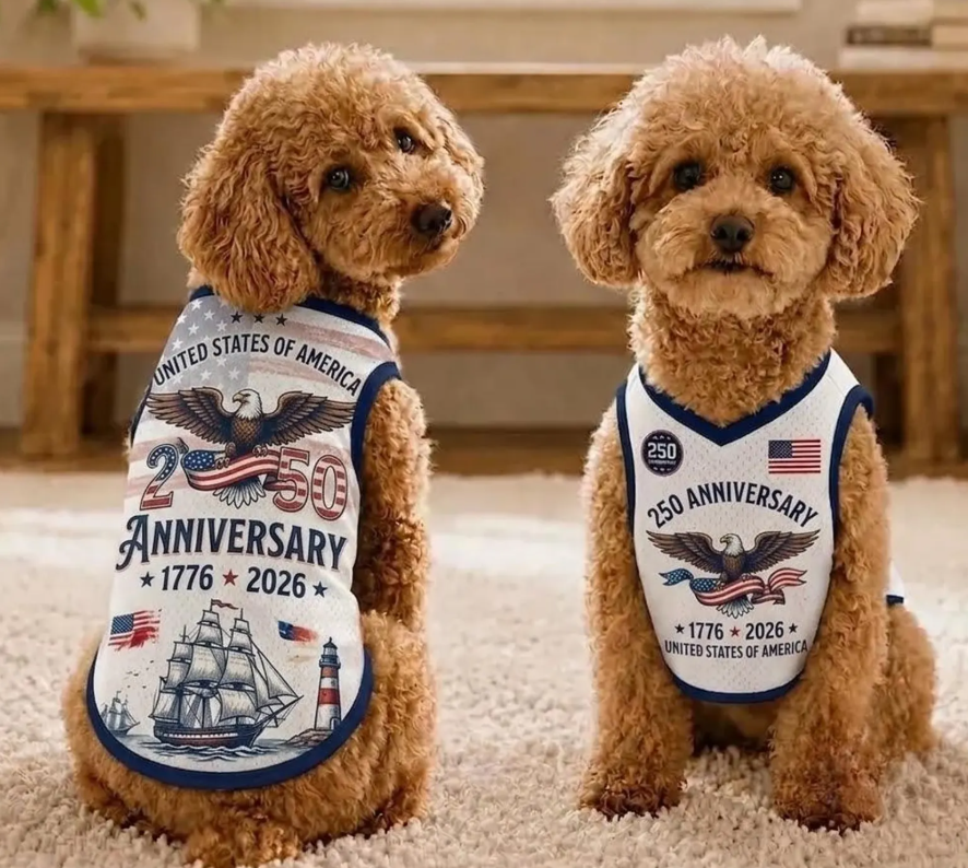 USA 250th Anniversary Dog Jersey, Patriotic Pet Shirt, 1776-2026 America Puppy Outfit, Fourth of July Dog Clothes, Day Puppy Jersey