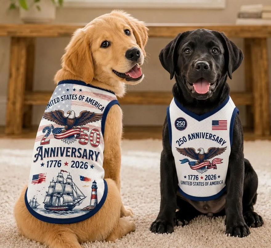 USA 250th Anniversary Dog Jersey, Patriotic Pet Shirt, 1776-2026 America Puppy Outfit, Fourth of July Dog Clothes, Day Puppy Jersey