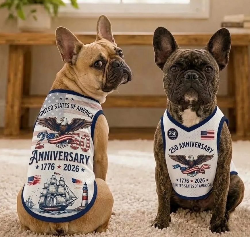USA 250th Anniversary Dog Jersey, Patriotic Pet Shirt, 1776-2026 America Puppy Outfit, Fourth of July Dog Clothes, Day Puppy Jersey