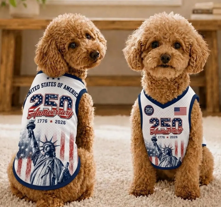 USA 250th Anniversary Dog Jersey, Patriotic Pet Shirt, 1776 2026 Liberty Puppy Outfit, 4th of July Dog Clothes