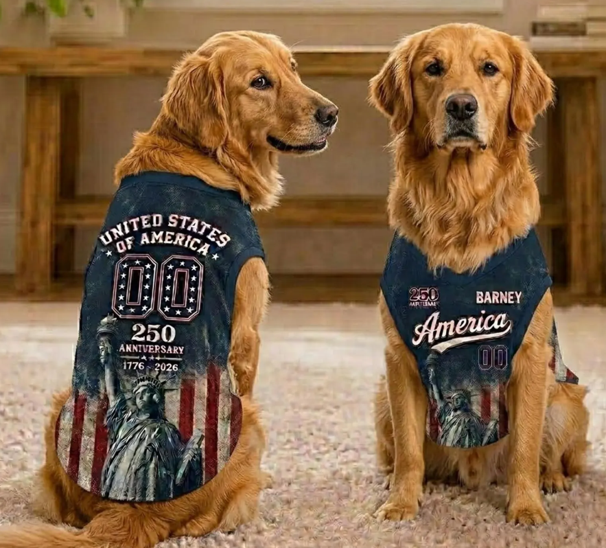 USA 250th Anniversary Dog Jersey, Patriotic Pet Shirts, 1776 2026 Liberty Puppy Outfit, 4th of July Dog Clothes