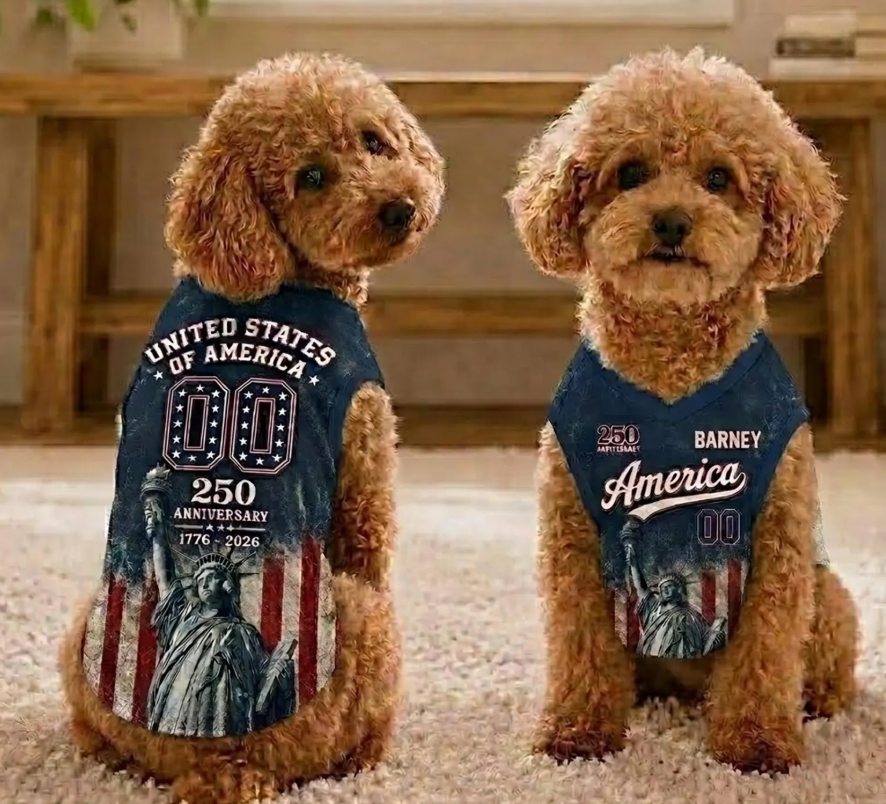 USA 250th Anniversary Dog Jersey, Patriotic Pet Shirts, 1776 2026 Liberty Puppy Outfit, 4th of July Dog Clothes
