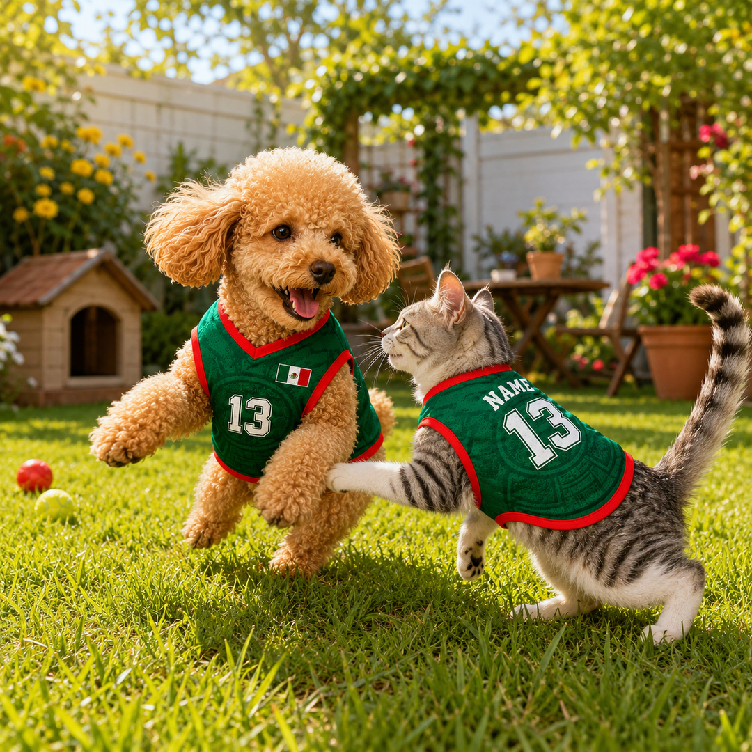 Pet Soccer Mexico Jersey, Team Dog Shirt, Game Day Outfit for Dogs, Football Cat Clothes, Custom Name Number Puppy Football Jersey