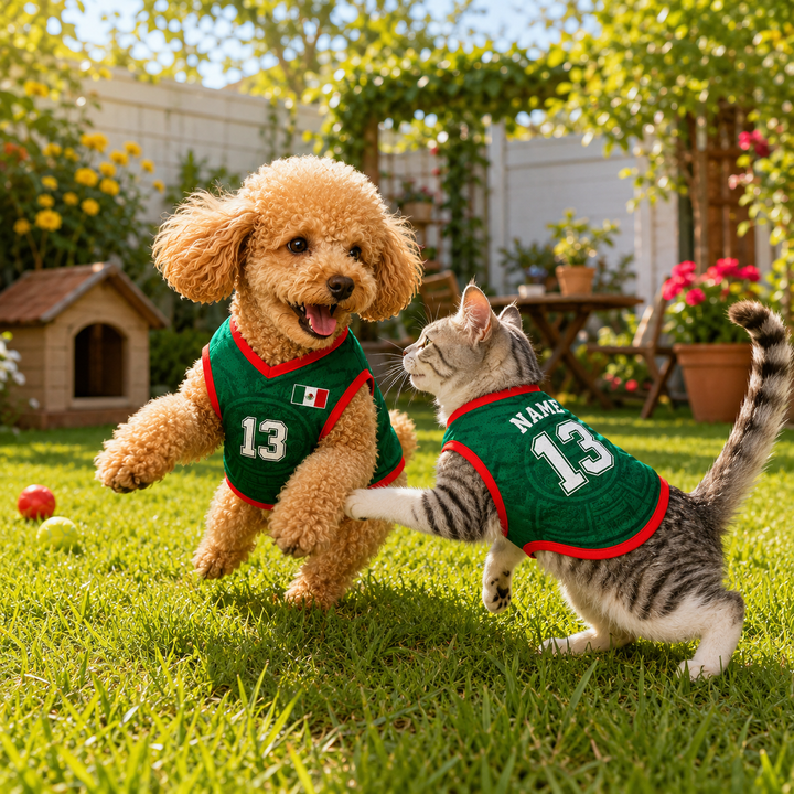 Pet Soccer Mexico Jersey, Team Dog Shirt, Game Day Outfit for Dogs, Football Cat Clothes, Custom Name Number Puppy Football Jersey